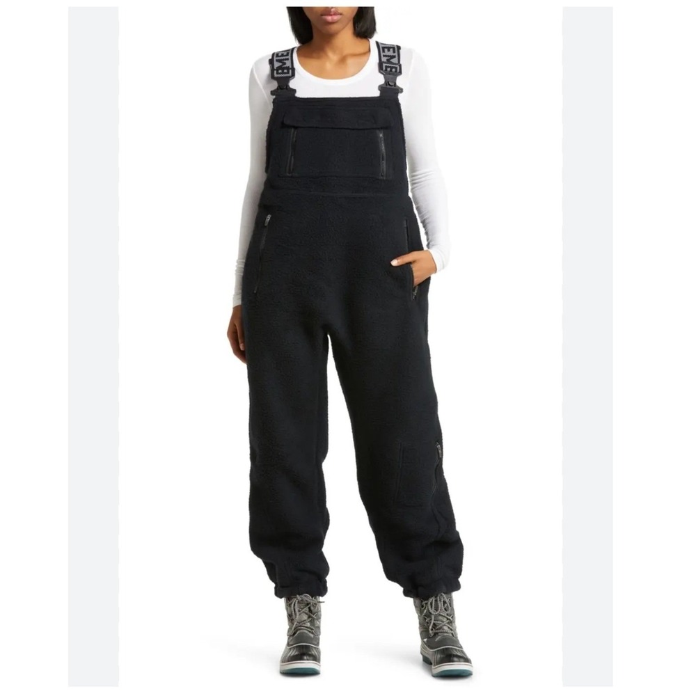 Free People Movement Hit Slopes Snow Bibs XS Black Fleece Overalls Gorpcore